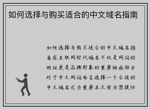 如何选择与购买适合的中文域名指南